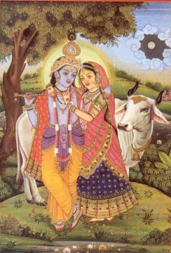Radha Krishna und Kuh Ölgemälde